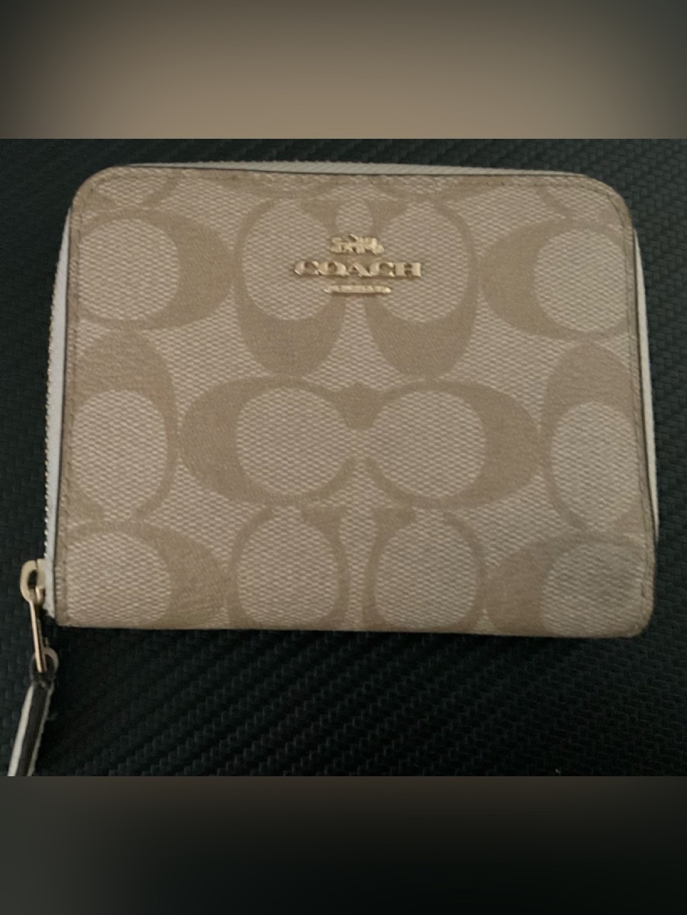 Coach Beige Signature Canvas Zippy Wallet with Gold Logo Hardware